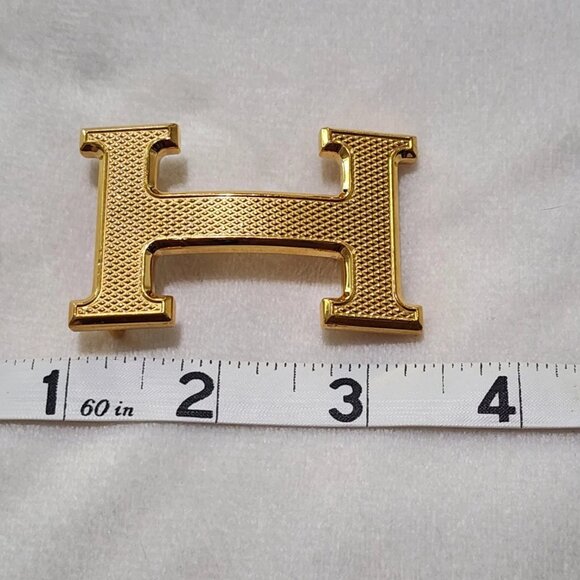 Hermès “H” Belt Buckle Gold Tone JA 01 17 Made in France – 3-1/2" X 2-1/2” Wide - Picture 1 of 5